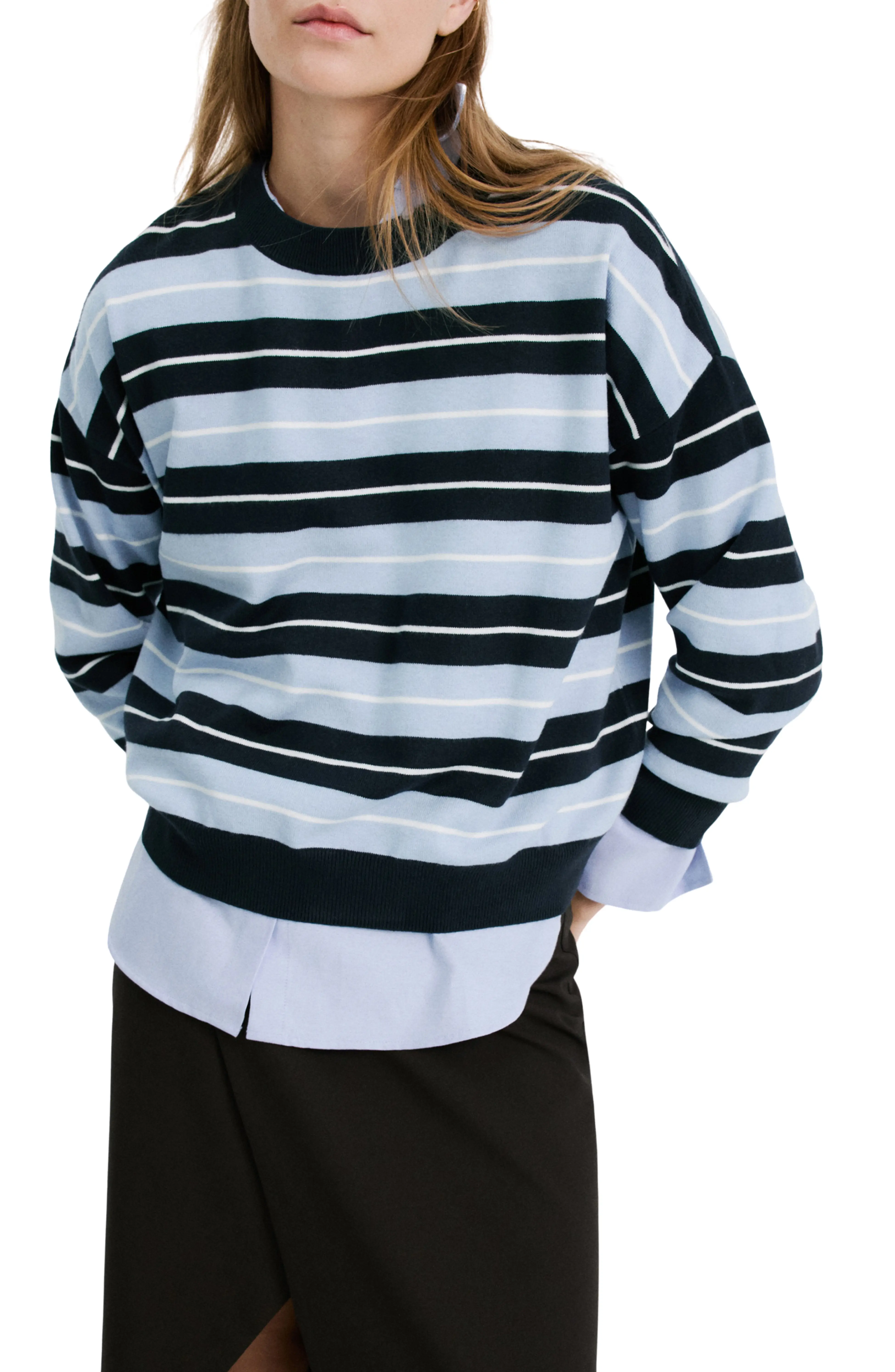 Mango , Mixed Stripe Crewneck Sweater