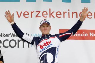 Andre Greipel (Lotto Belisol) stands victorious on the podium as stage winner