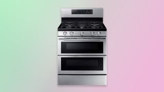 Samsung NX58K7850SS gas range with five burners, available in black stainless steel and stainless steel