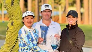 Hailey Davidson holds up the NXXT Women’s Classic trophy at Howey-in-the-Hills after her recent win