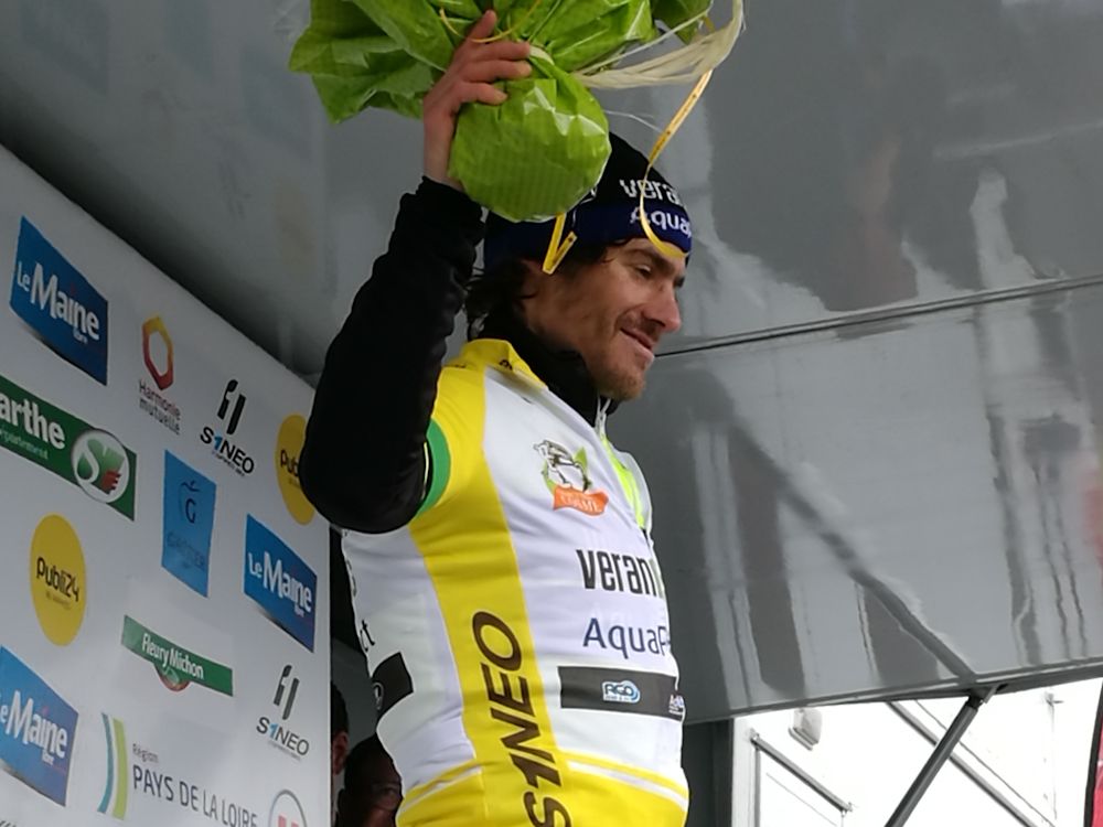 Justin Jules on the podium after winning Circuit Cycliste Sarthe - Pays de la Loire