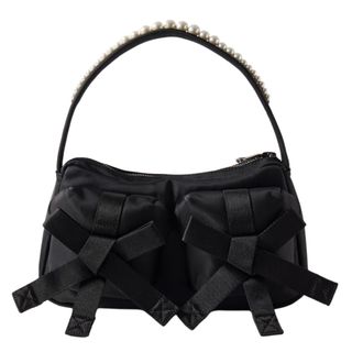 Webbing-Trimmed Faux Pearl-Embellished Shell Shoulder Bag