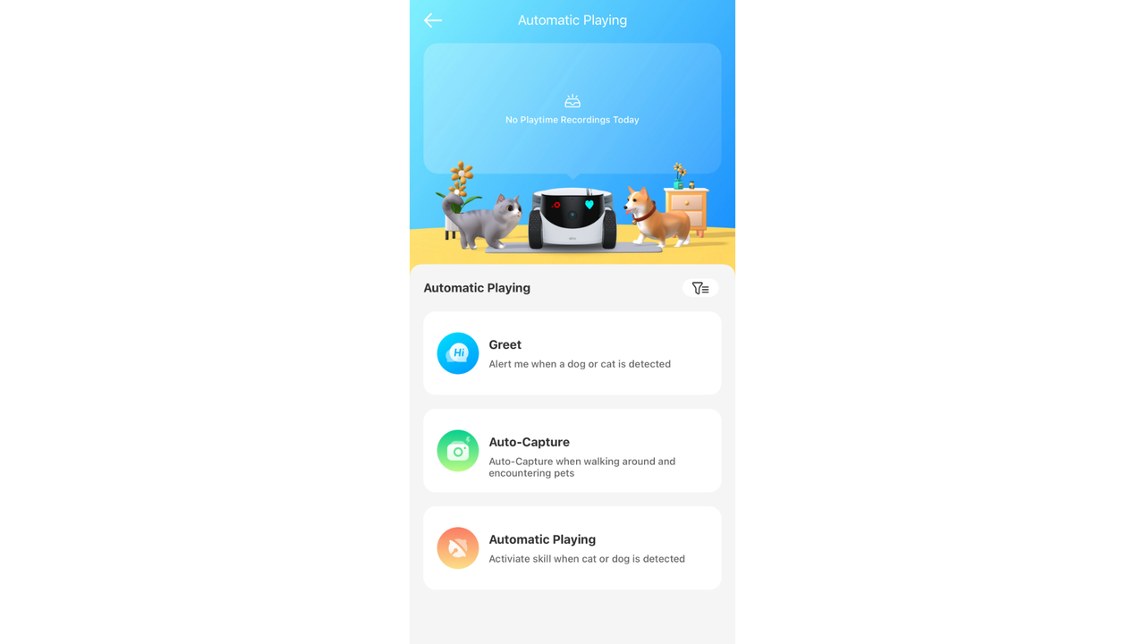Screenshot from Enabot Rola PetPal's AI feature page on the app