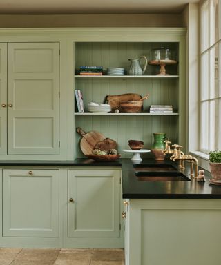 Shaker kitchen in Lichen by Farrow & Ball