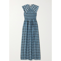 GANNI Smocked checked cotton and silk-blend maxi dress, Now £252.66 Was £315.77 (30% off)