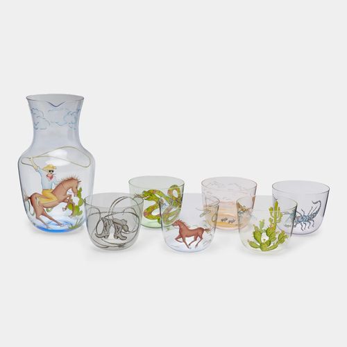 Marfa Hand-Painted Crystal Pitcher With Tumblers (set of 7)