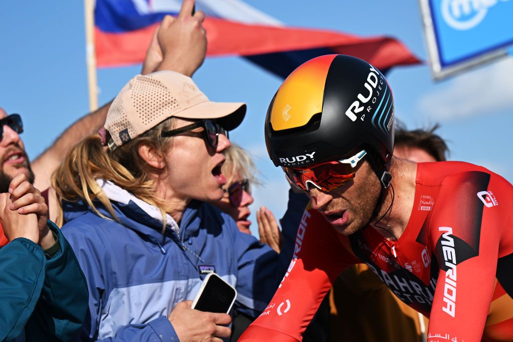 MONTE LUSSARI ITALY MAY 27 Damiano Caruso of Italy and Team Bahrain Victorious crosses the finish line during the 106th Giro dItalia 2023 Stage 20 a 186km individual climbing time trial stage from Tarvisio 750m to Monte Lussari 1744m UCIWT on May 27 2023 in Monte Lussari Italy Photo by Stuart FranklinGetty Images