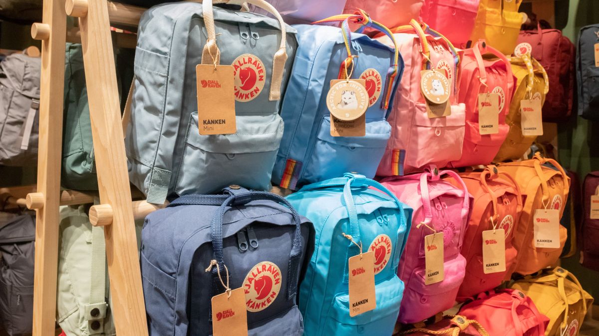 Backpacks at Fjällräven store in Sheffield, UK