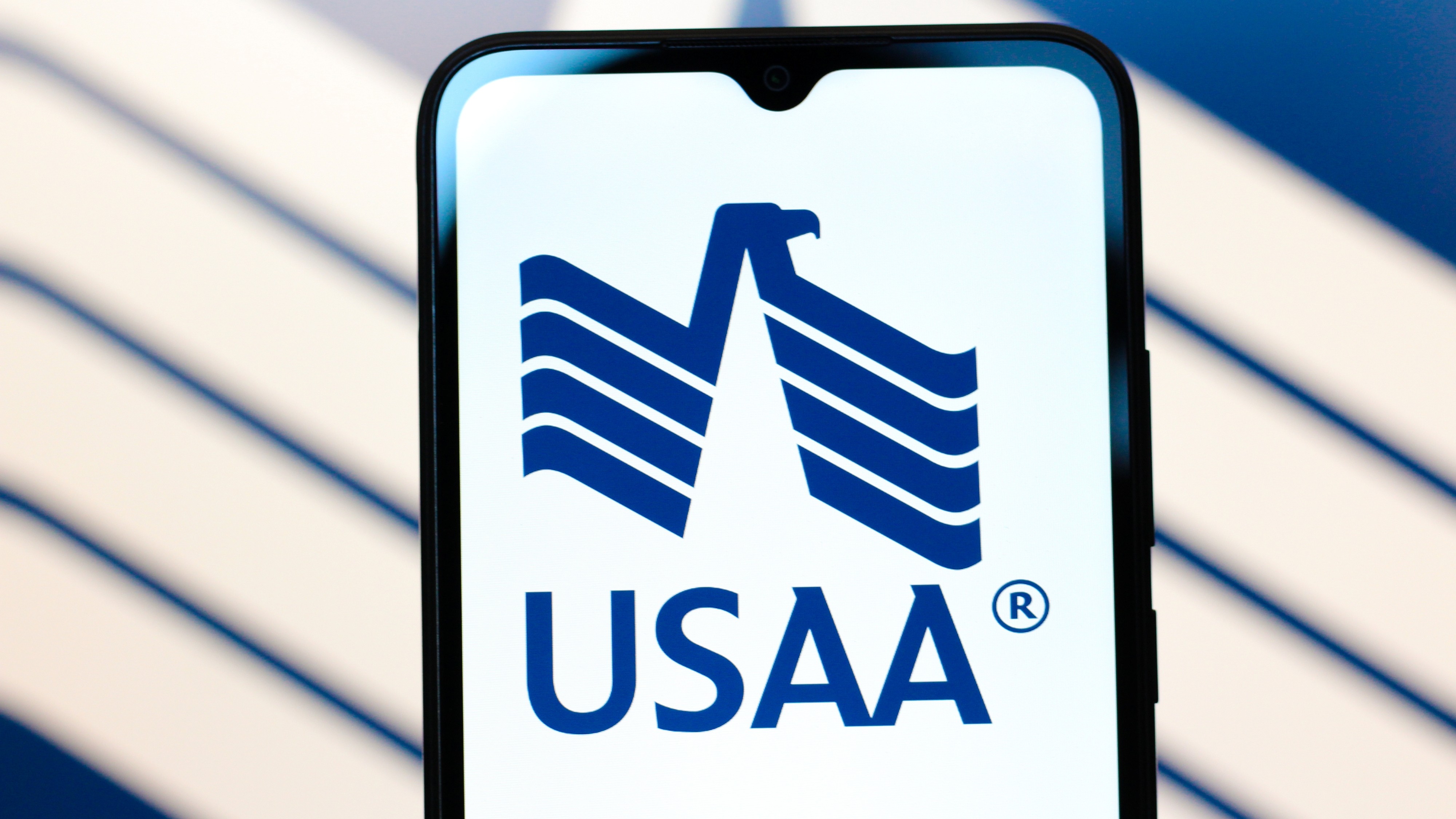 The USAA logo displayed on a smartphone screen