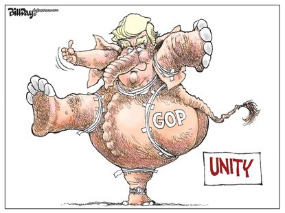 Political cartoon U.S. Trump and GOP unity