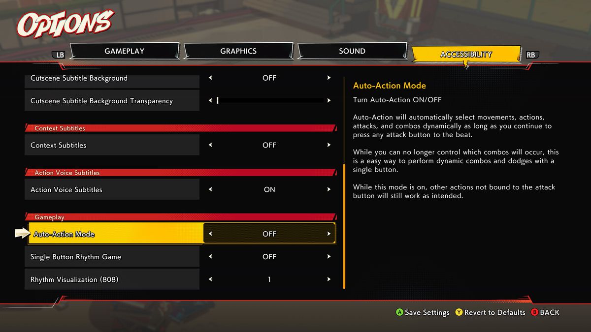 Hi-Fi RUSH's accessibility options.