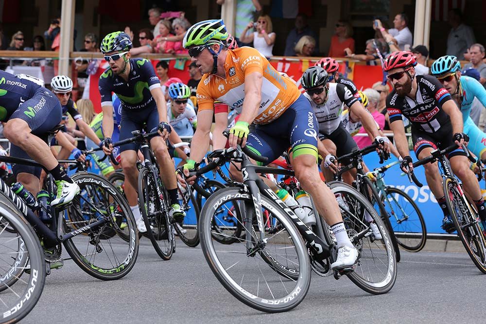 Simon Gerrans (Orica-GreenEdge) in the ochre leader's jersey at the Tour Down Under