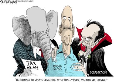 Political cartoon U.S. GOP tax plan middle class wealthy