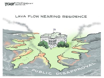 Obama cartoon lava public disapproval White House
