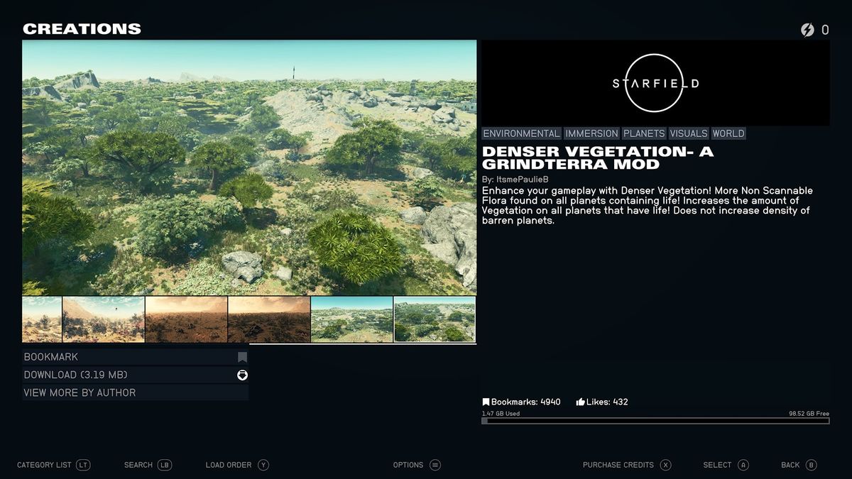 Screenshot of Starfield mods