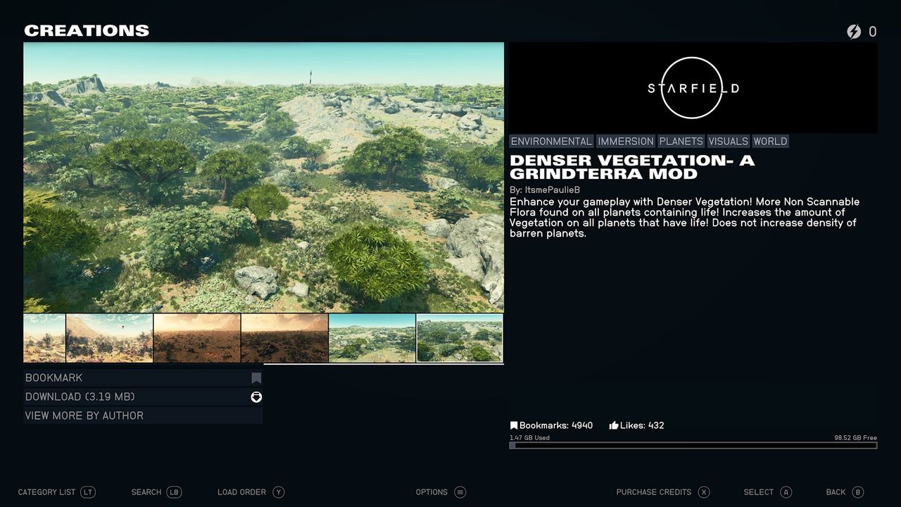 Screenshot of Starfield mods