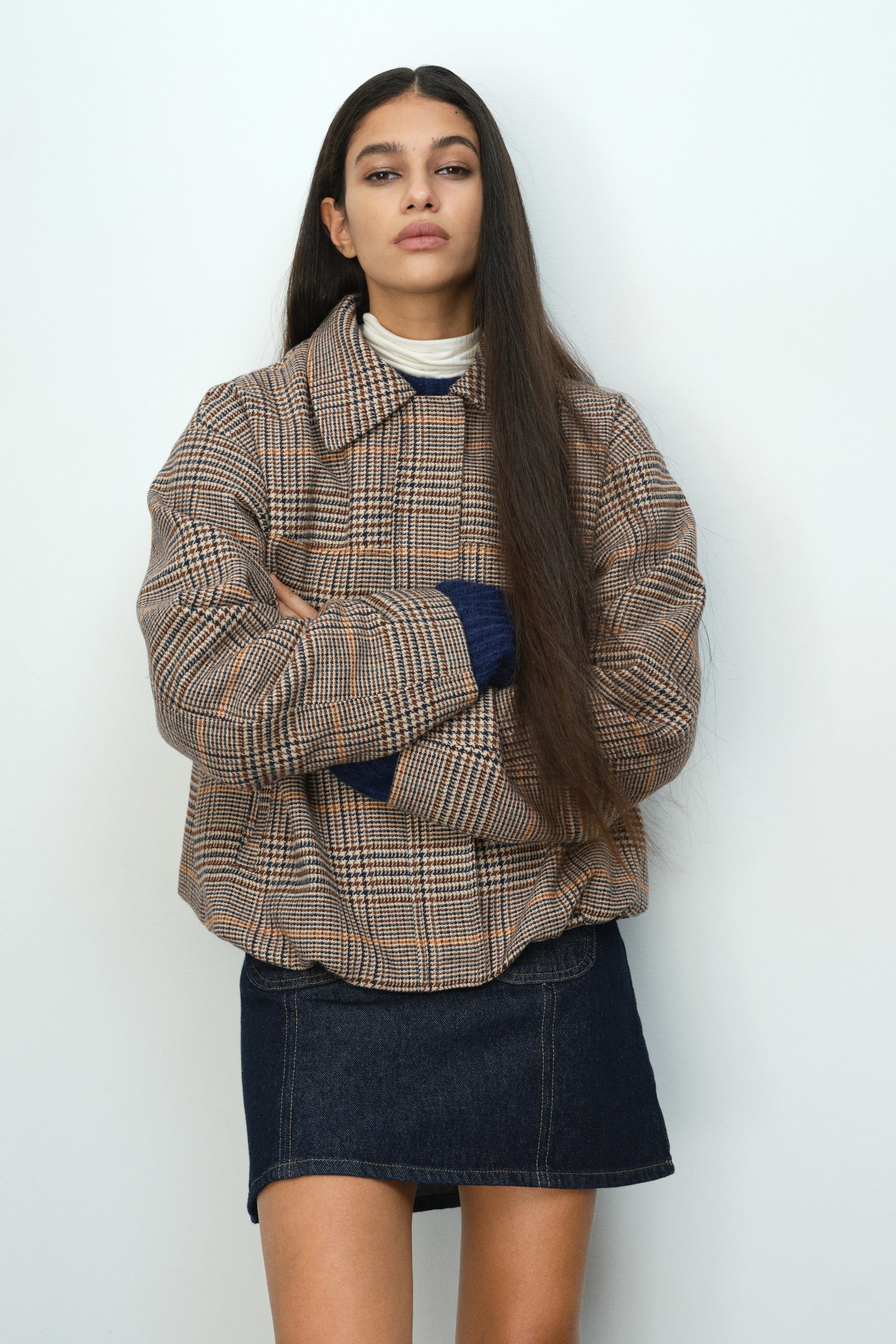 Bomber Jacket With Collar - Light Beige/plaid