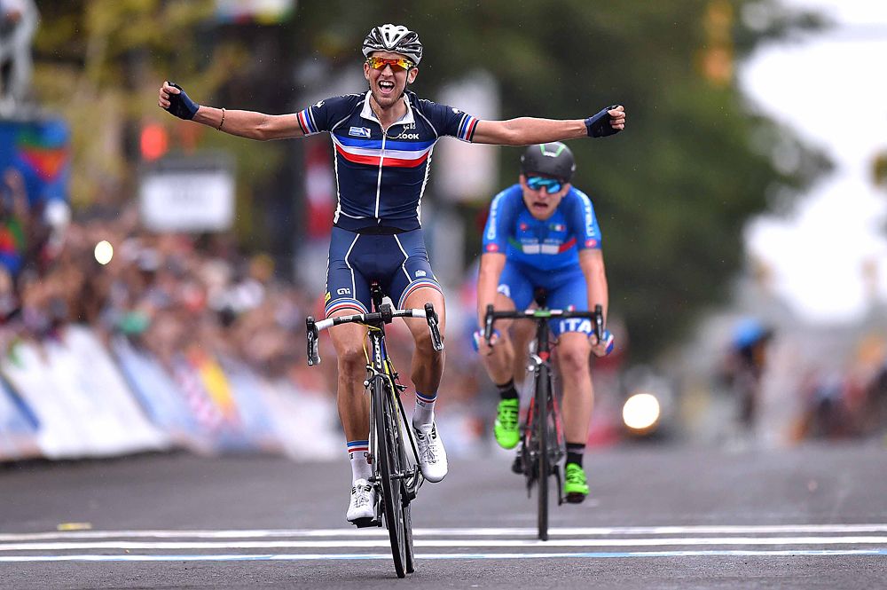 Kevin Ledanois (France) wins the U23 road race at Worlds