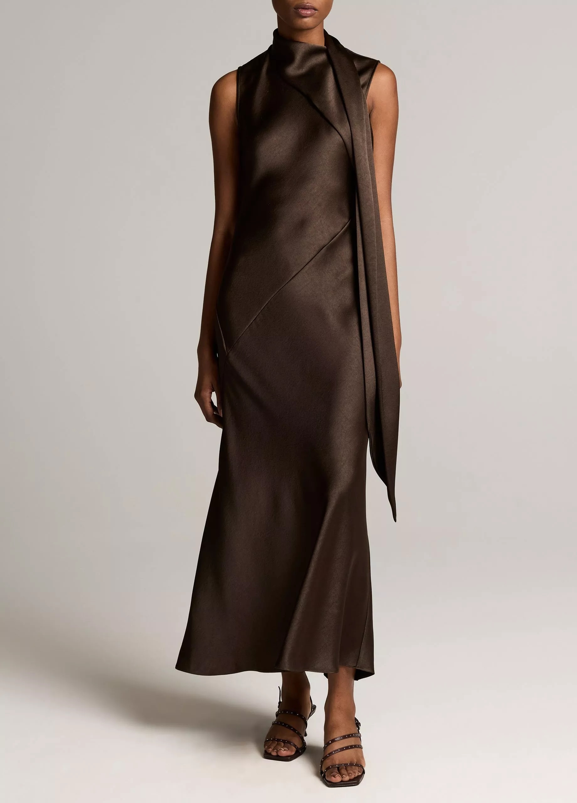 Satin Scarf-Neck Dress