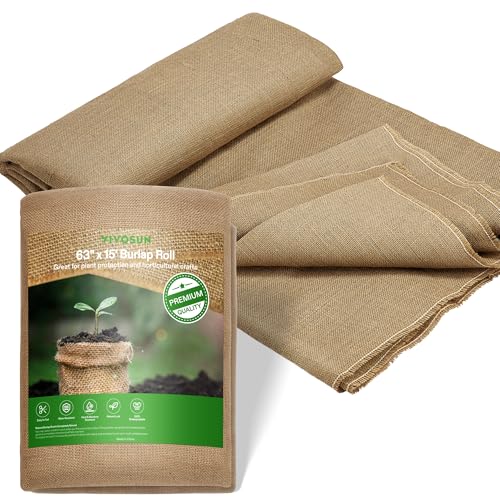 Vivosun 63 in X 15 Ft Premium Burlap Fabric, 10 Oz Heavy Duty High Density Natural Jute Fiber, Multipurpose Burlap for Gardening, Outdoor Plant Care, Weed Barrier, Diy Crafts, and Decoration