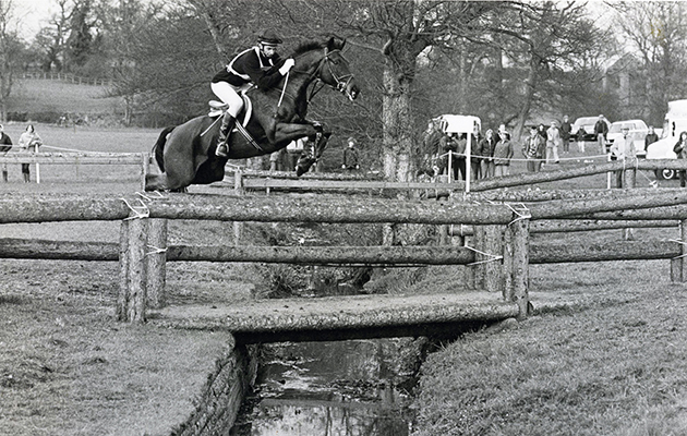 Charisma with Mark Todd over the footbridge at Badminton
