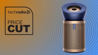 A Dyson fan on an orange and blue background