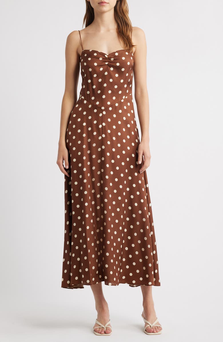 Lorraine Polka Dot Silk Blend Satin Midi Dress