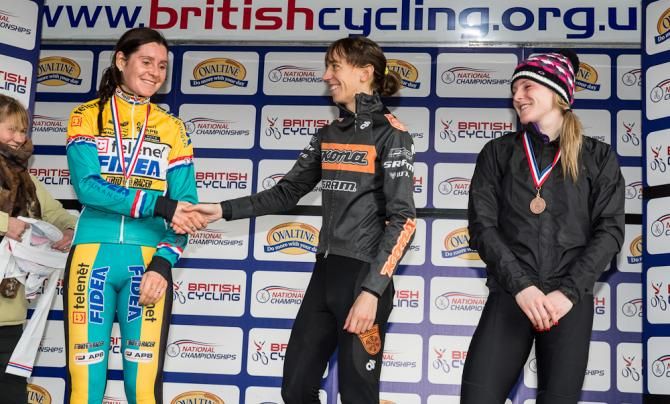 Nikki Harris, Helen Wyman and Annie Last share the podium.