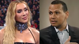 Split image of Charlotte Flair and Alex Rodriguez