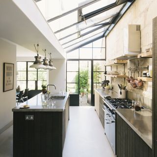 kitchen extension with glass roof and island