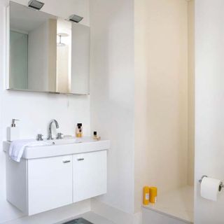 bathroom with white wall and washbasin and mirror