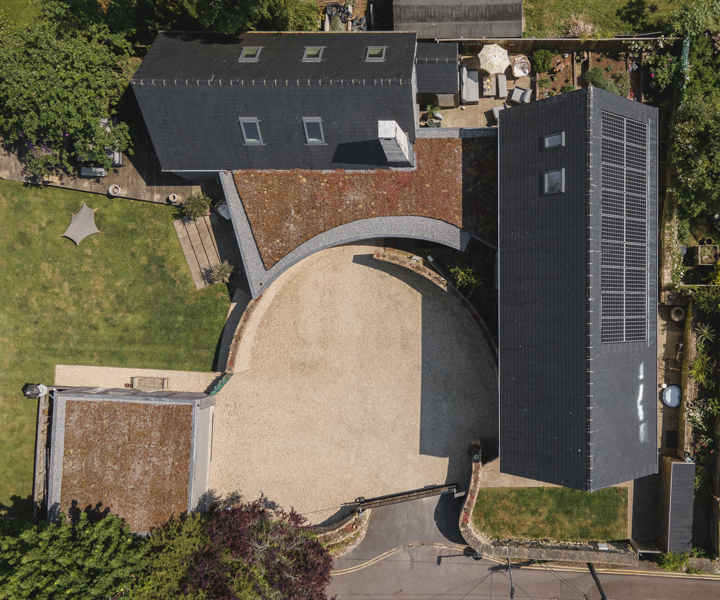 Birds eye view of the house exterior