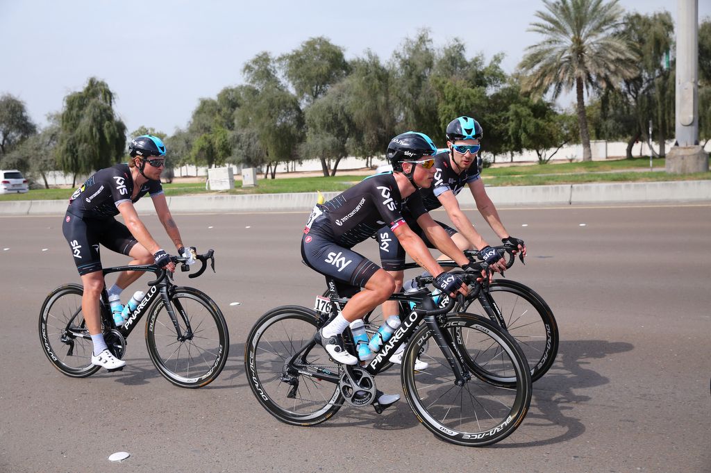 Peter Kennaugh with Team Sky teammates Owain Doull and Jon Dibben