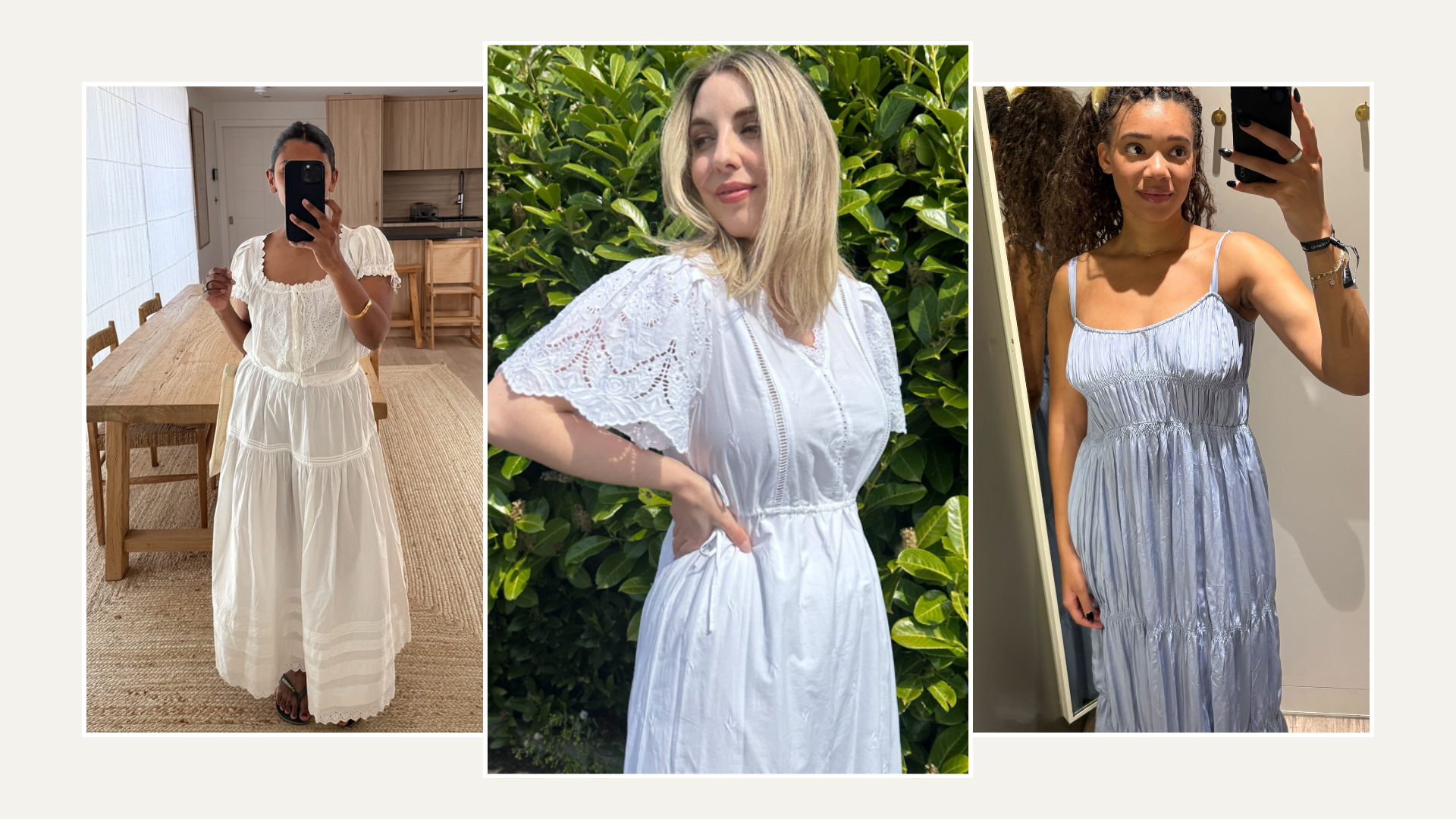 Three fashion people wearing M&amp;S dresses.