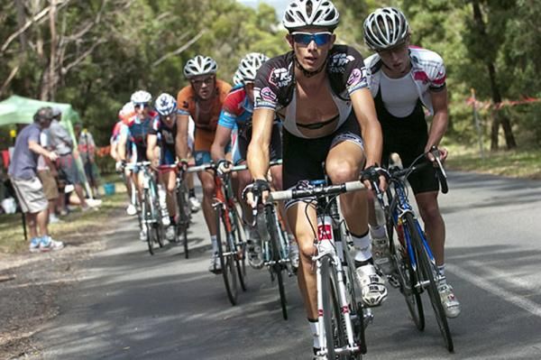 Geoff Straub from New South Wales drives the leading group on the climb up Mt.Buninyong; Straub would take every Mars King of the Mountain points on offer and therefore win that jersey.