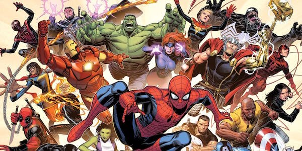 Marvel Comics art Spider-Man, Iron Man, Hulk, Thor and friends