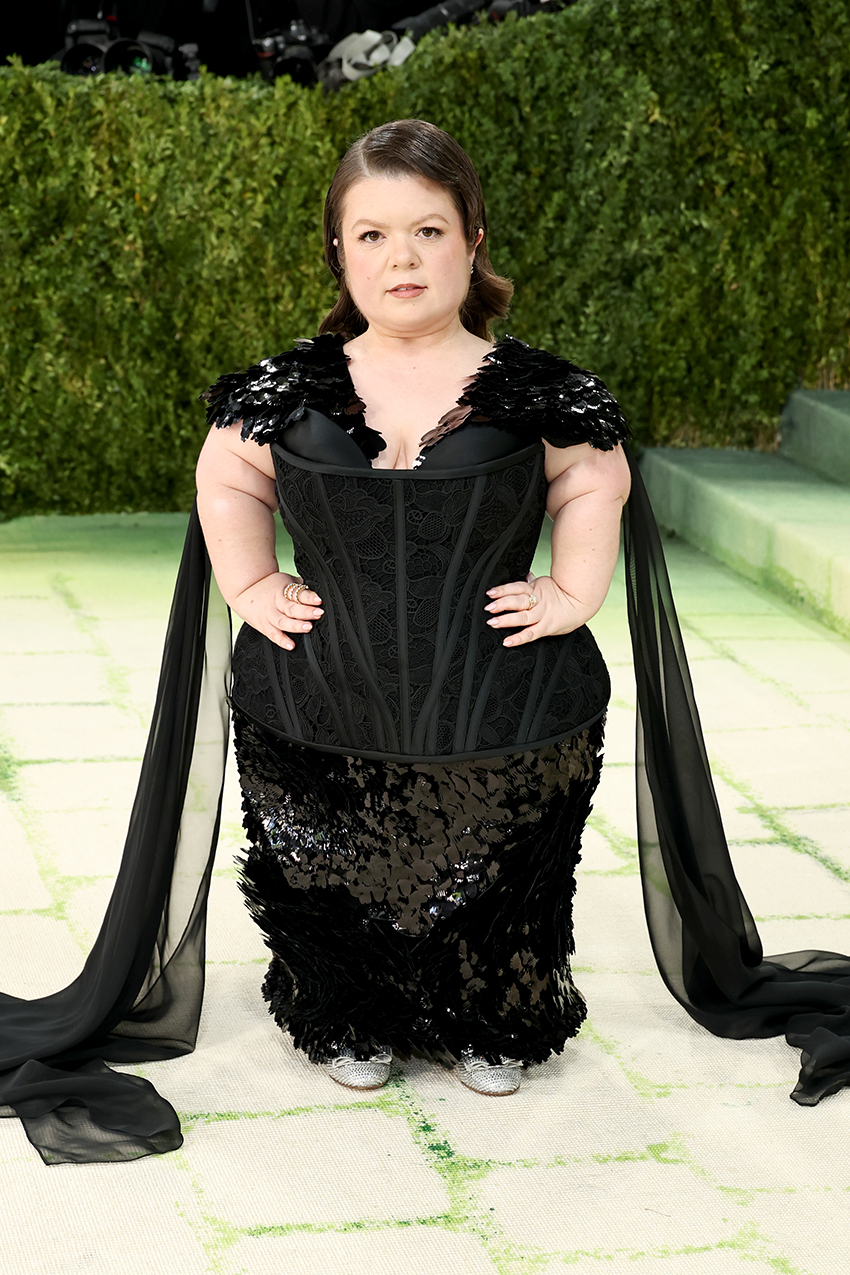 Sinead Burke wearing a black custom Christian Siriano dress at the 2026 Met Gala