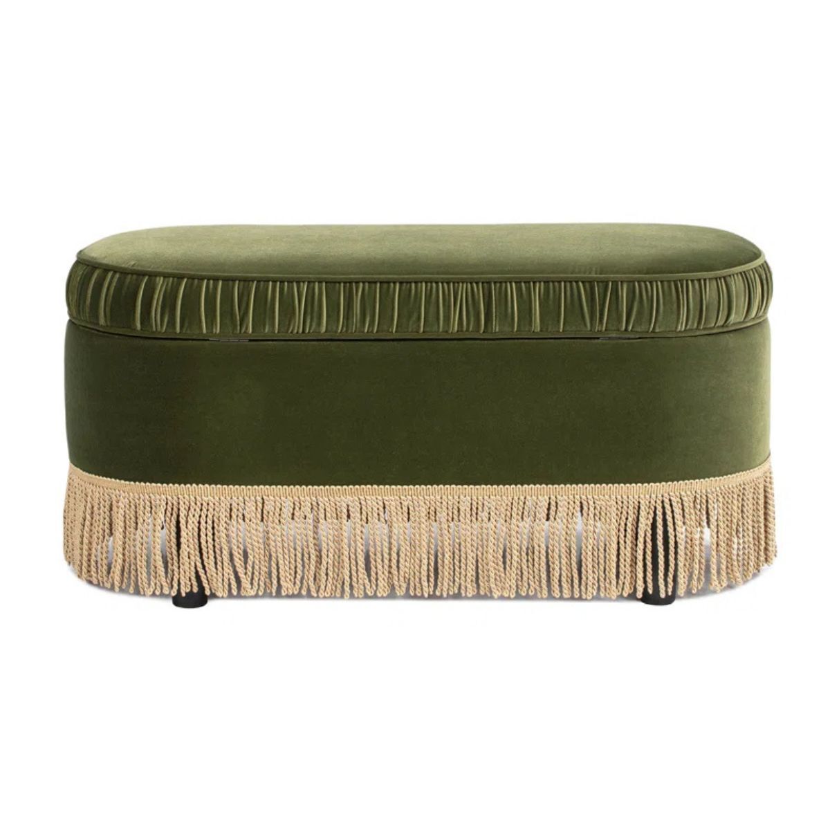 A dark green velvet ottoman