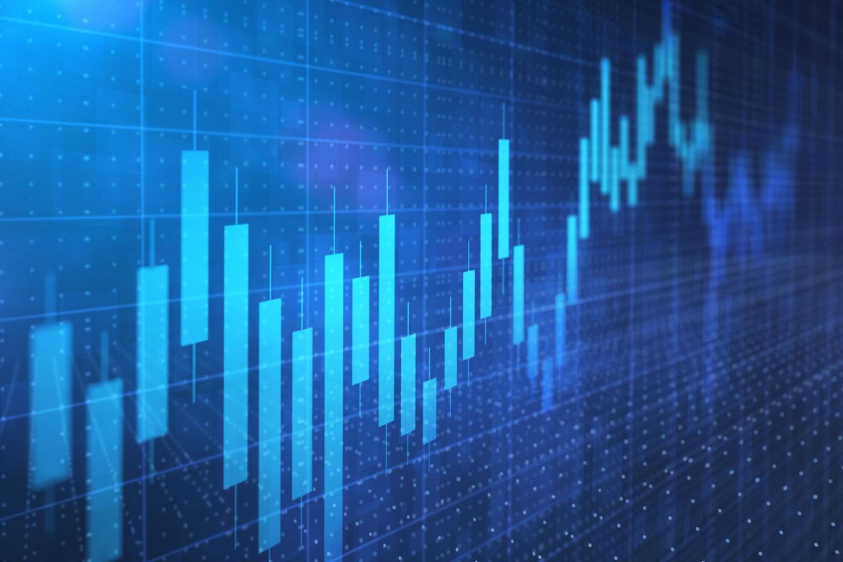 Generative AI investment graph showing upward trend on a blue background