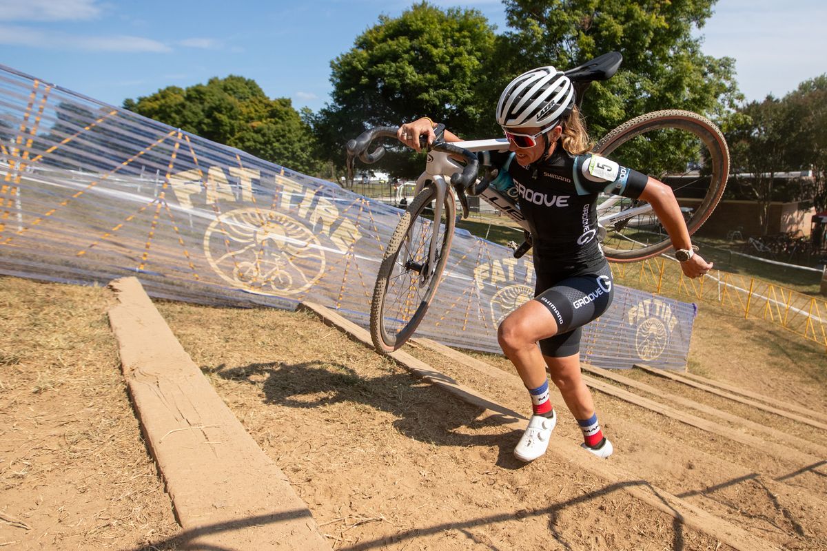 Caroline Mani on Fallon Park course en route to second place at GO Cross 2024 Day 2 by Bruce Buckley