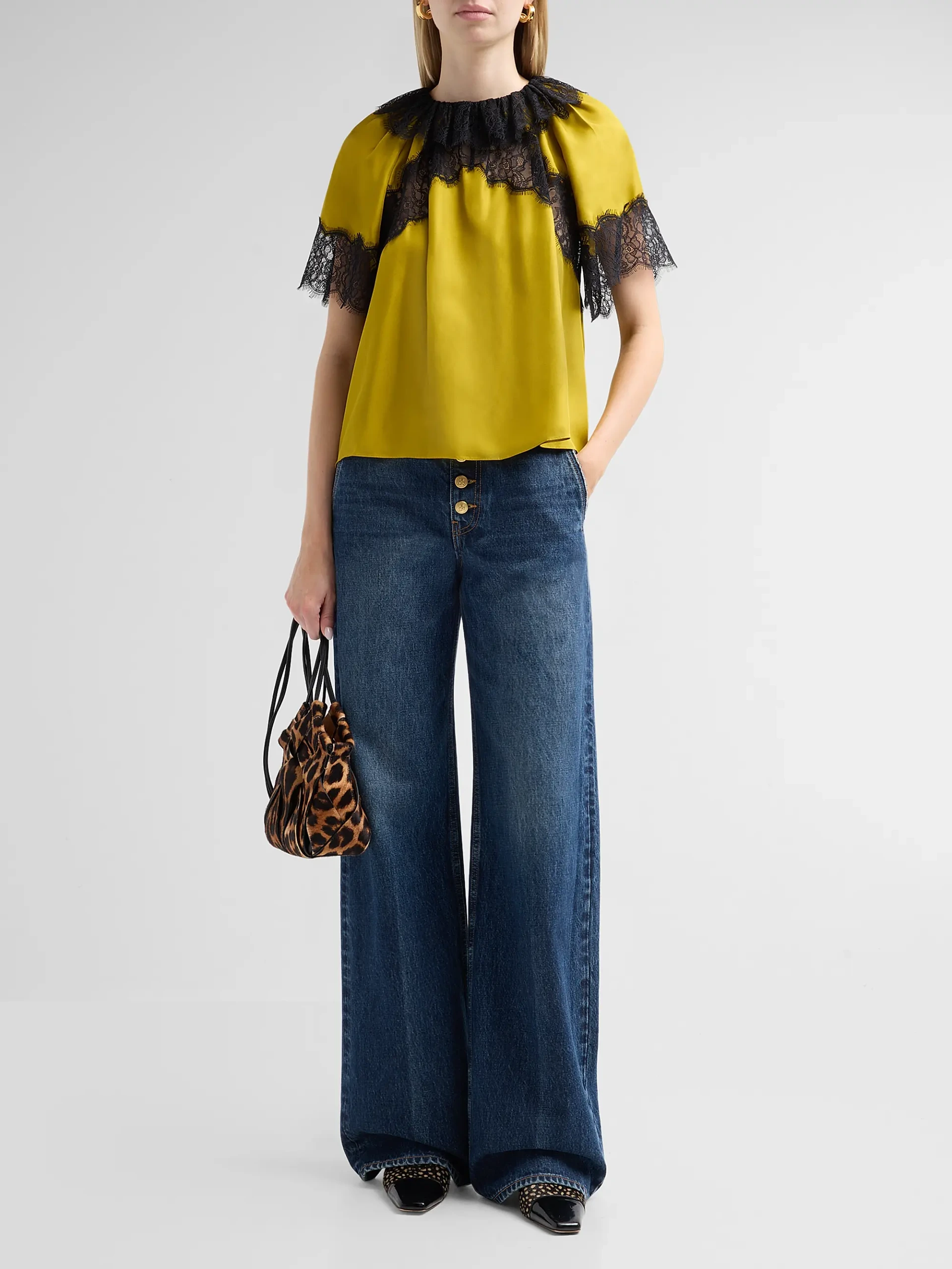 Nina Lace-Trim Silk Blouse