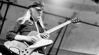 Johnny Winter live onstage in the 1980 Dr Pepper Central Park Music Festival, New York.