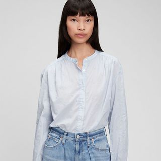 best shirts for women include this pale blue shirt from GAP
