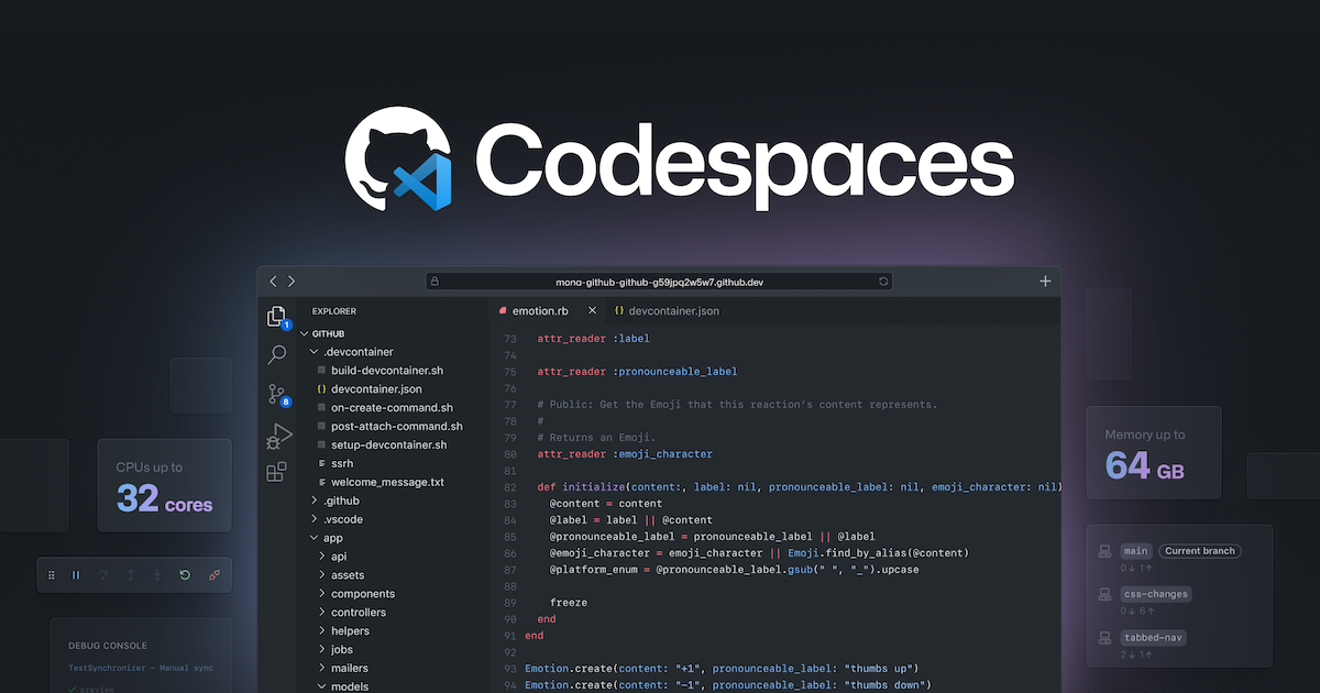 Mockup image from GitHub depicting a Codespaces setup