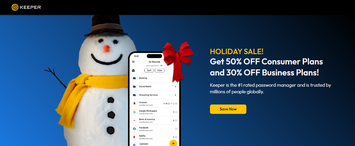 Keeper holiday sale landing page