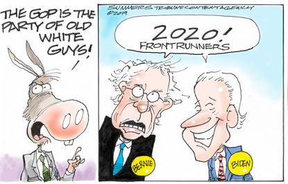 Political Cartoon U.S. Trump Joe Biden Bernie Sanders GOP Democrats 2020 Election