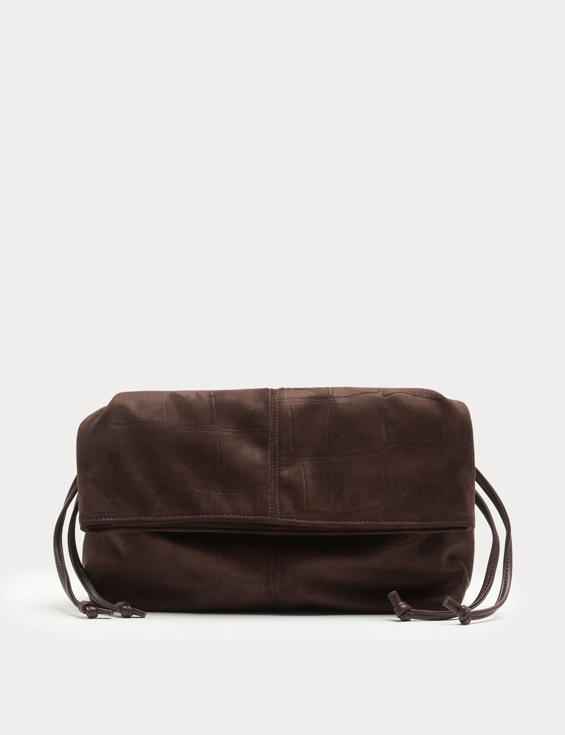 Suedette Ruched Fold-Over Clutch Bag