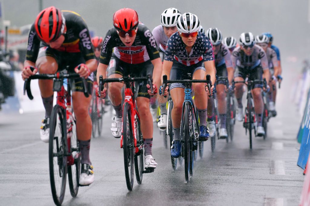 Lotto lead the peloton through the rain