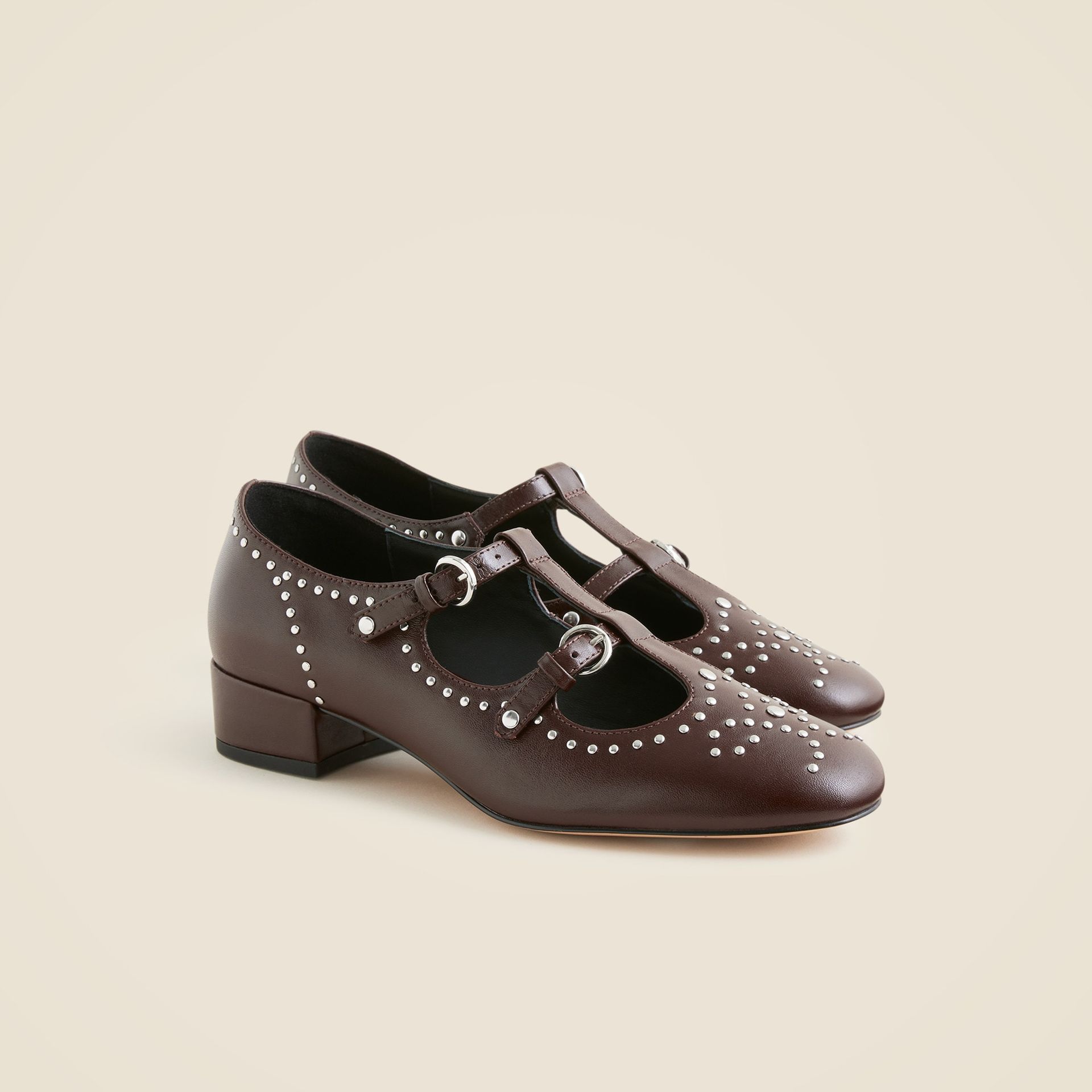 Teagan T-Strap Wing Tip Heels in Patent Leather
