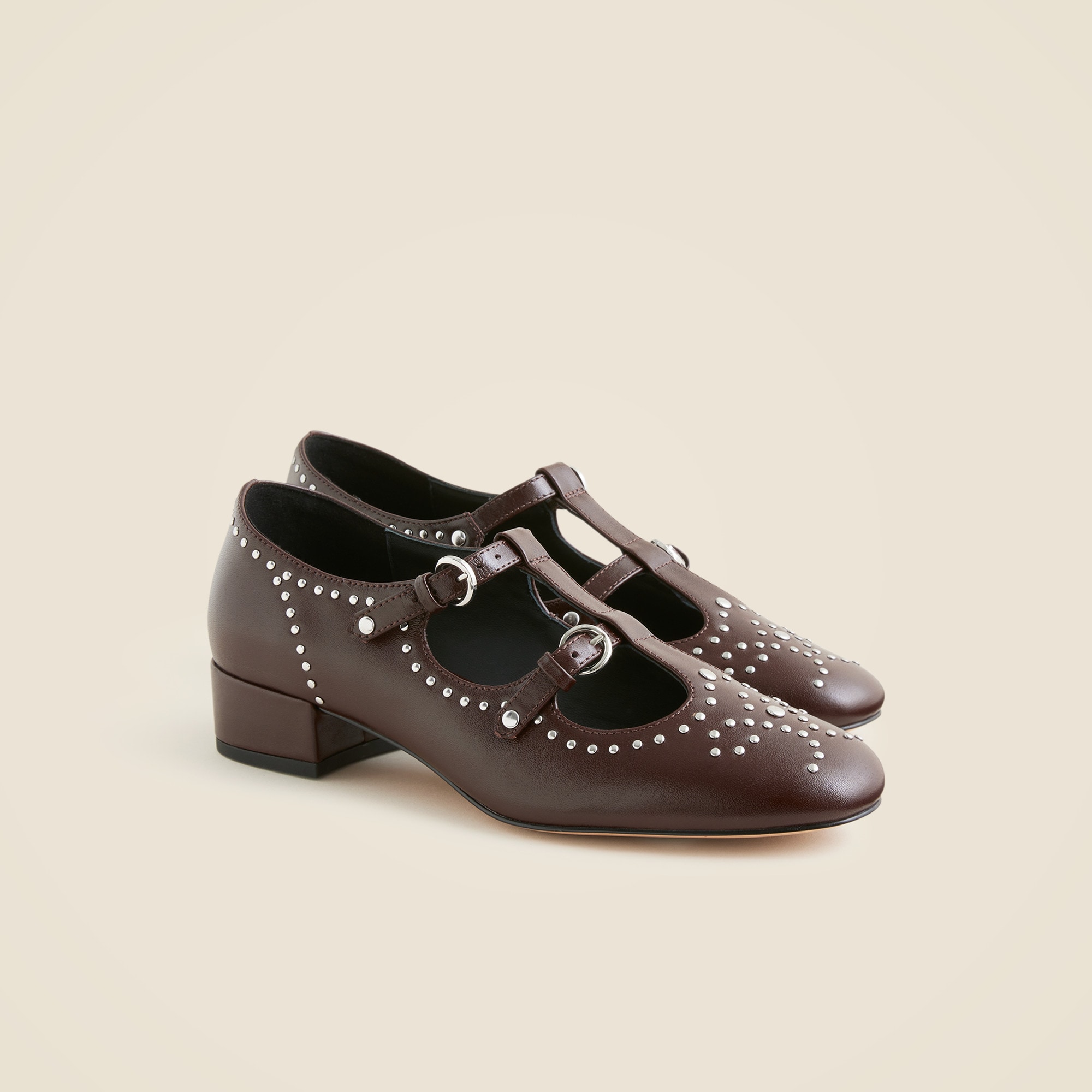 Teagan T-Strap Wing Tip Heels in Patent Leather